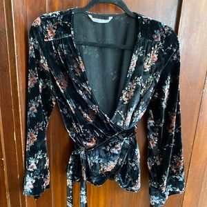 Zara Velvet Floral Wrap Top Size M